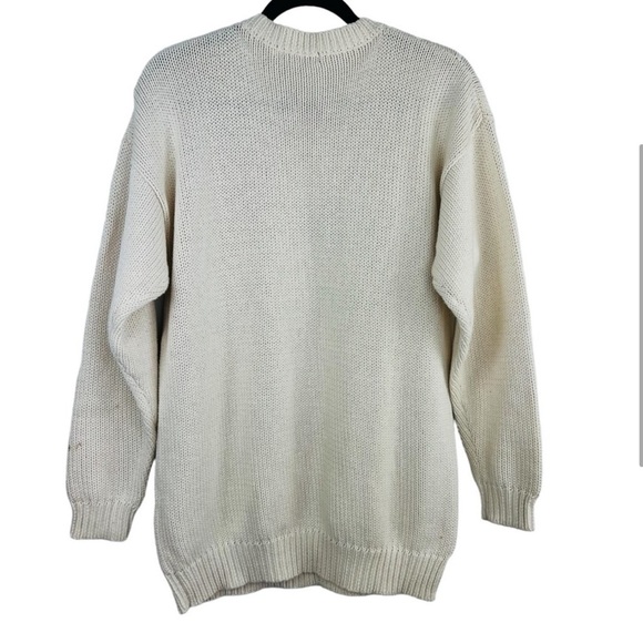 Vintage Kofi Wear Cream Knit Embroidered Floral Crew-Neck Long sweater Dress M - Picture 3 of 8